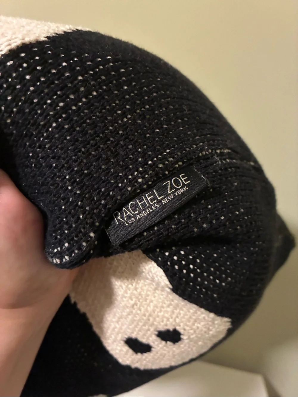 Rachel Zoe Black Knit Pillow with White Ghost Motif